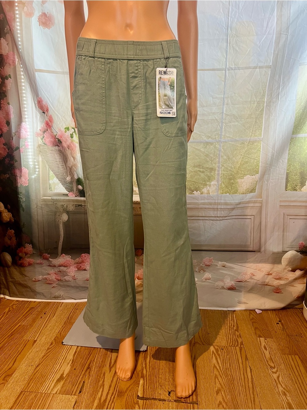 Rewash Sage Green Relaxed Wide-Leg Pants - Picture 1 of 6